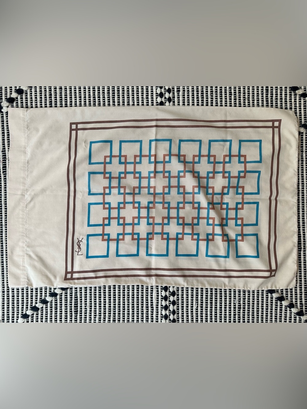 Vintage 1970's Yves Saint Laurent standard Pillowcase Geometric Tan Camel  YSL